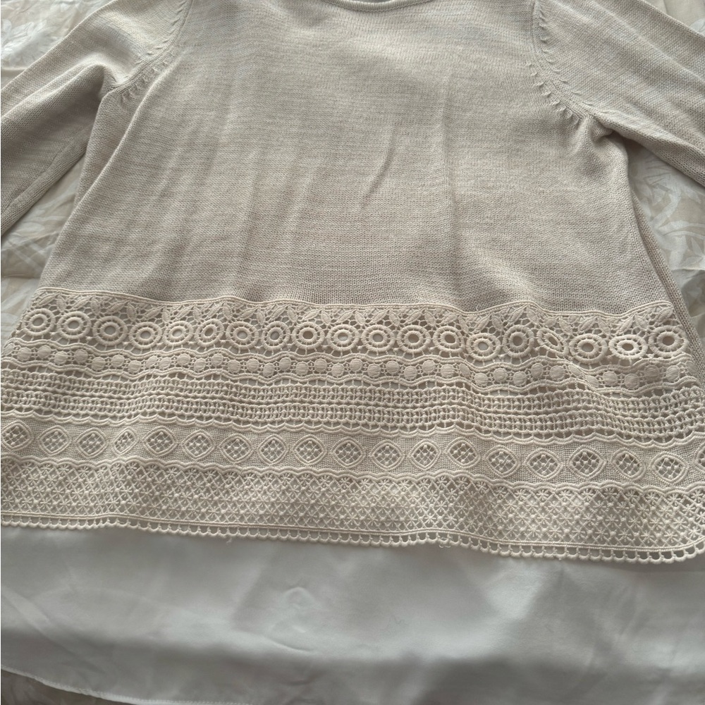 New AB Studio cream Lace bottom sweater